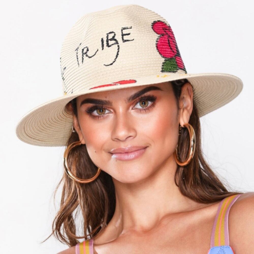 River Island Graffitied Straw Hat NWT One Size